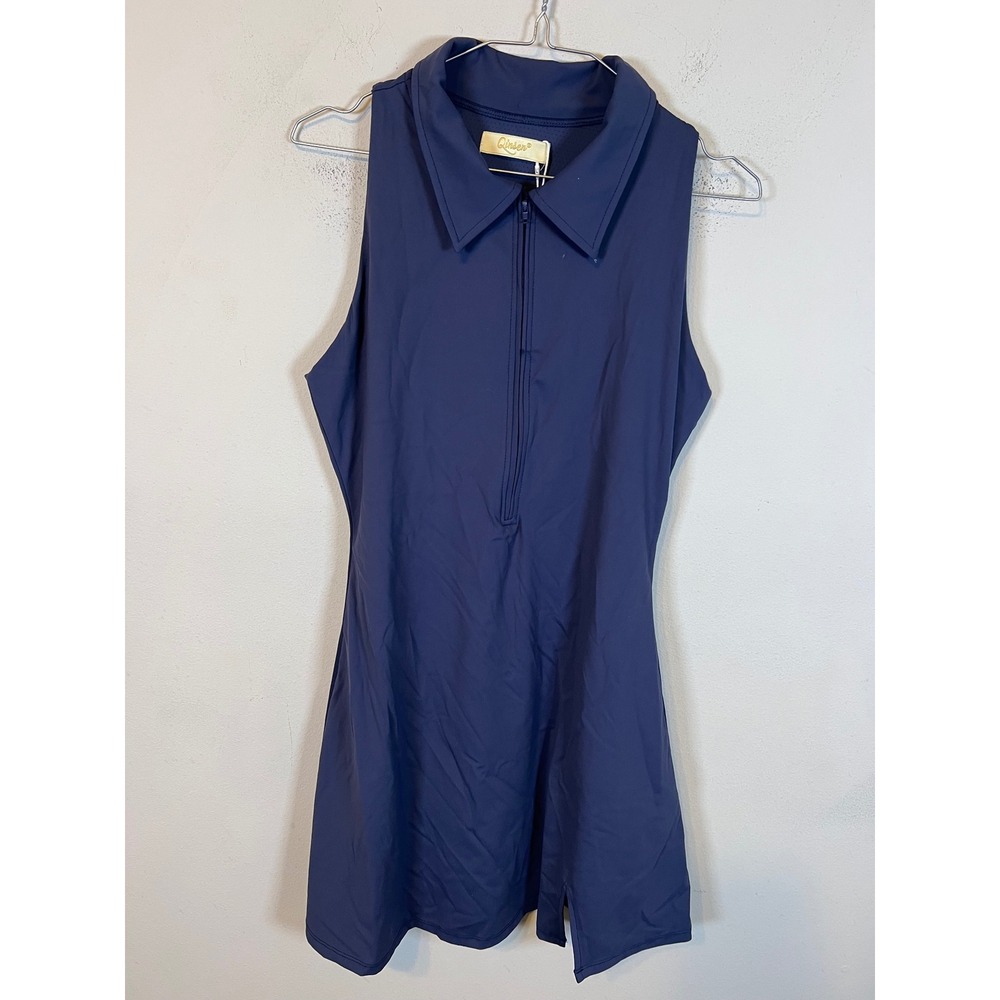 Qinsen Womens Sleeveless Athletic Dress Quarter Zip Navy Blue Large NWT